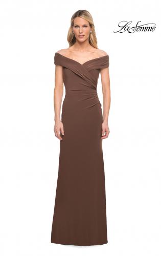 Picture of: Off The Shoulder Jersey Dress with Ruching in Cocoa, Style: 27959, Detail Picture 5