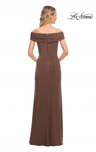 Picture of: Off The Shoulder Jersey Dress with Ruching in Cocoa, Style: 27959, Detail Picture 6