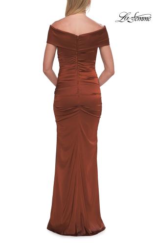 Picture of: Off-the-Shoulder Ruched Satin Evening Gown in Copper, Style: 33620, Detail Picture 10