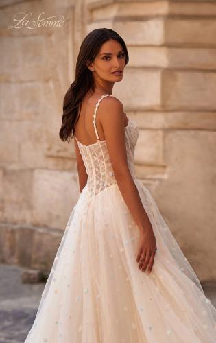 Picture of: Polka Dot Tulle Prom Dress with Sheer Corset Top in Cream , Style 32716, Detail Picture 2