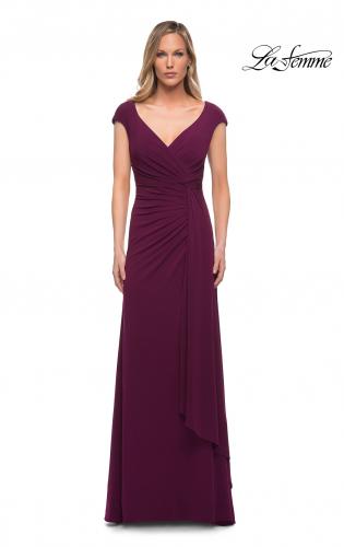 Picture of: Jersey Dress with Knot at Waist and Short Sleeves in Dark Berry, Detail Picture 3