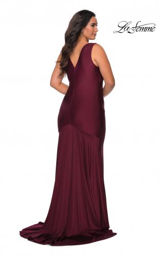 Picture of: Neon Plus Size Jersey Dress with Faux Wrap Bodice Burgundy, Style: 29016, Detail Picture 8