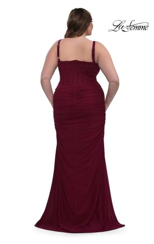 Picture of: Corset Net Jersey Plus Size Dress with V Neck in Dark Berry, Style: 32402, Detail Picture 2