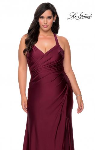 Picture of: Chic Jersey Plus Size Gown with Strappy Back in Burgundy, Style: 29062, Detail Picture 4