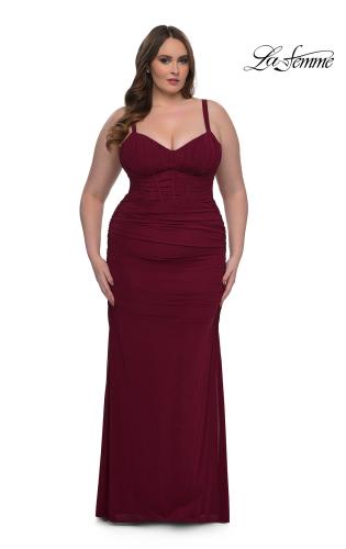 Picture of: Corset Net Jersey Plus Size Dress with V Neck in Dark Berry, Style: 32402, Detail Picture 5