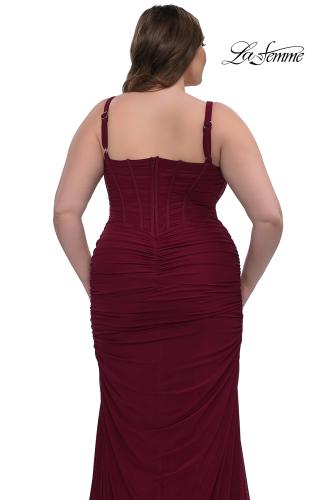 Picture of: Corset Net Jersey Plus Size Dress with V Neck in Dark Berry, Style: 32402, Detail Picture 6