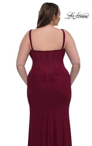 Picture of: Flattering Curve Dress with Corset Top and Ruched Skirt in Dark Berry, Style: 33015, Detail Picture 6