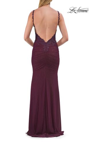 Picture of: Rhinestones Lace Fitted Gown with Scoop Neck and Low Back in Dark Berry, Style: 33721, Detail Picture 18