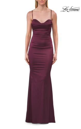 Picture of: Ruched Satin Gown with Sweetheart Neckline and Lace-Up Back in Dark Berry, Style: 33764, Detail Picture 23