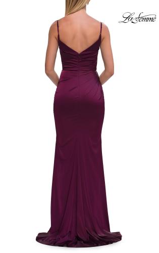 Picture of: Satin Fitted Gown with Gathered Bodice and Spaghetti Straps in Dark Berry, Style: 33421, Detail Picture 27