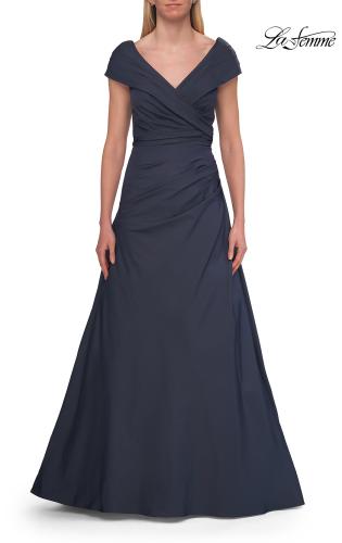 Picture of: Off-the-Shoulder Stretch Taffeta A-Line Gown in Dark Blue, Style: 33446, Detail Picture 15