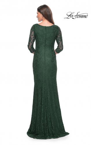Picture of: Stretch Lace Evening Dress with Ruching in Dark Emerald, Style: 30379, Detail Picture 2