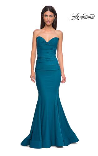 Picture of: Simple Jersey Mermaid Prom Dress with Sweetheart Neckline in Dark Teal, Style 32872, Detail Picture 5