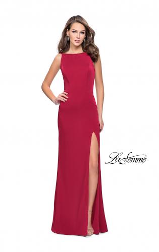 Picture of: Long Classic Form Fitting Prom Dress with Leg Slit in Deep Red, Style: 26274, Detail Picture 2