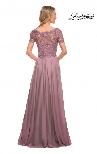 Picture of: Long Chiffon Dress with Lace Bodice and Pockets in Dusty Lilac, Style: 27098, Back Picture