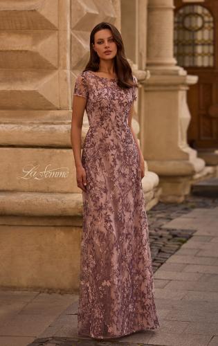 Picture of: Floral Beaded Evening Dress with Sheer Cap Sleeves, Style: 27956, Main Picture