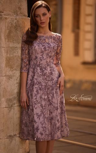 Picture of: Tea Length Embroidered Dress with Sheer Sleeves, Style: 27971, Main Picture