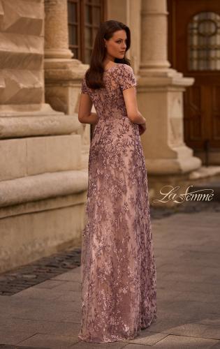 Picture of: Floral Beaded Evening Dress with Sheer Cap Sleeves, Style: 27956, Back Picture