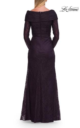 Picture of: Lace Long Sleeve V-Neck Evening Gown in Eggplant, Style: 33333, Detail Picture 9