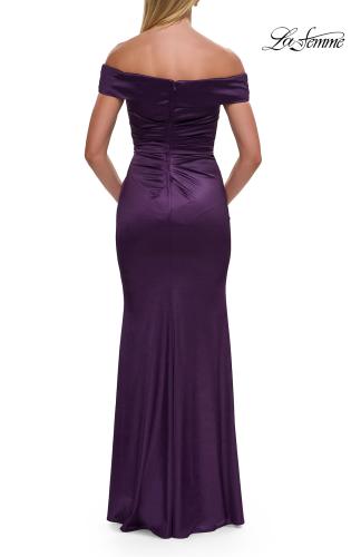 Picture of: Off the Shoulder Stretch Satin Evening Dress in Eggplant, Style: 31621, Detail Picture 4