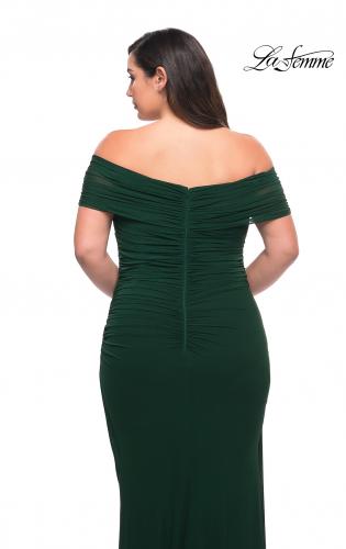 Picture of: Long Net Jersey Plus Dress with Bodice Design in Emerald, Style: 29635, Detail Picture 5