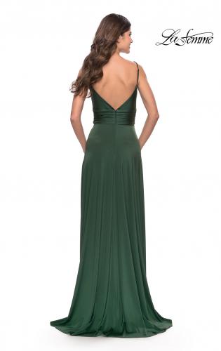 Picture of: Versatile Long Jersey Gown with V and Slit in Emerald, Style: 31090, Back Picture