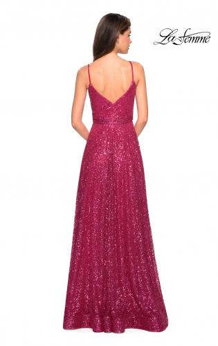 Picture of: sequin Empire Waist Prom Dress with V Back in Fuchsia, Style: 27747, Back Picture