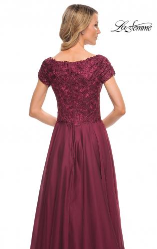 Picture of: Short Sleeve Chiffon Dress with Lace Bodice in Garnet, Style: 26550, Detail Picture 2