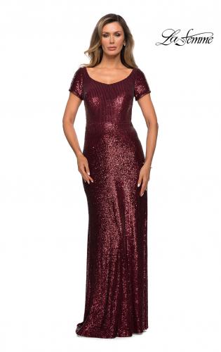 Picture of: Long Sequin Evening Dress with Cap Sleeves in Garnet, Style: 27916, Detail Picture 2