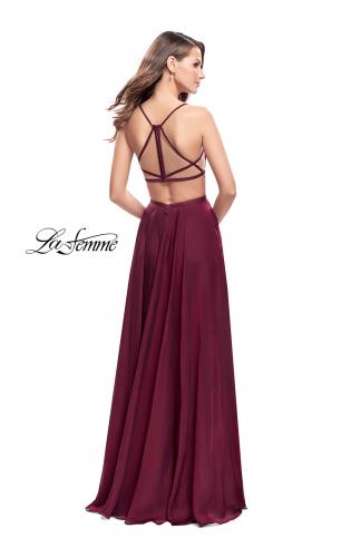Picture of: A-Line Dress with Embroidered Lace Top and Pockets in Garnet, Style: 26243, Back Picture