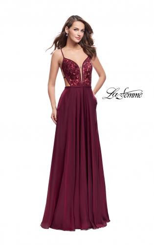 Picture of: A-Line Dress with Embroidered Lace Top and Pockets in Garnet, Style: 26243, Detail Picture 2