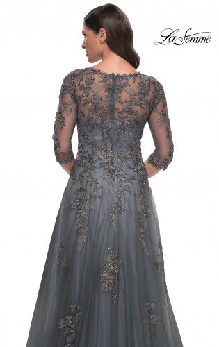 Picture of: Beautiful A-Line Tulle and Lace Dress with Sheer Sleeves in Gray, Style: 30201, Detail Picture 2