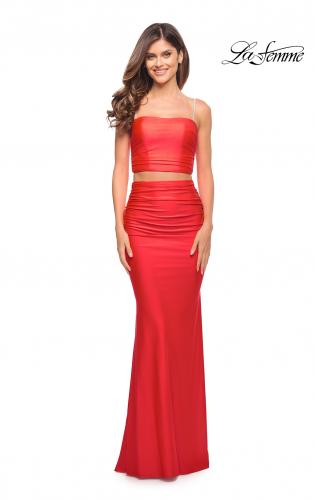 Picture of: Two Piece Dress with Rhinestone Diamond Straps in Hot Coral, Style: 30789, Detail Picture 2