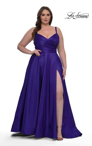 Picture of: Simple A-line Mikado Plus Dress with Slit in Indigo , Style: 33075, Main Picture
