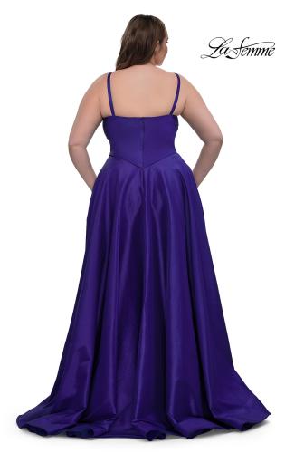 Picture of: Simple A-line Mikado Plus Dress with Slit in Indigo , Style: 33075, Back Picture