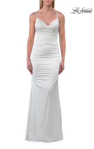 Picture of: Satin Gown with Cowl Neck and Open Back in Ivory, Style: 33193, Detail Picture 13