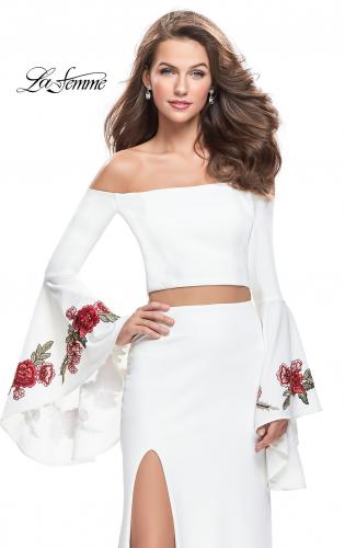 Picture of: Two Piece Off the Shoulder Dress with Long Bell Sleeves in Ivory, Style: 25741, Detail Picture 1