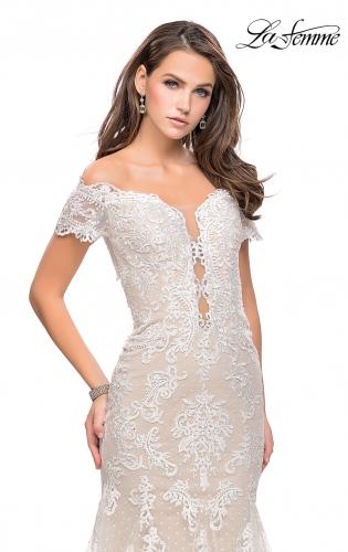 Picture of: Polka Dot Off the Shoulder Two Piece Tulle Prom Dress in Ivory/Nude, Style: 26192, Detail Picture 2