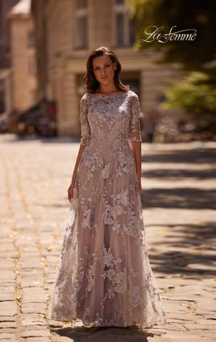 Picture of: Cap Sleeve Long Evening Gown with Lace Detailing, Style: 27854, Main Picture