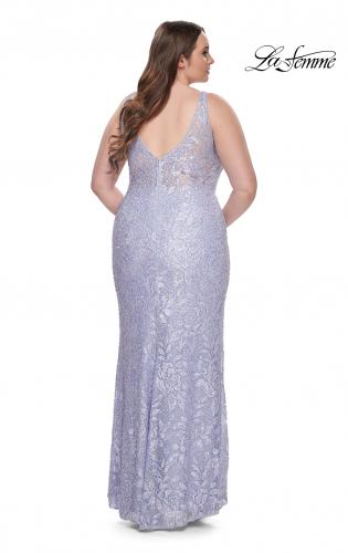 Picture of: Fitted Beaded Lace Plus Size Prom Dress with Illusion Waist in Light Periwinkle, Style: 31535, Detail Picture 8