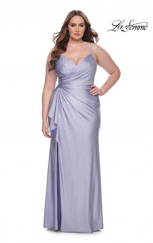 Picture of: Rhinestone Embellished Jersey Dress with Lace Illusion Back in Light Periwinkle, Style: 31309, Detail Picture 6