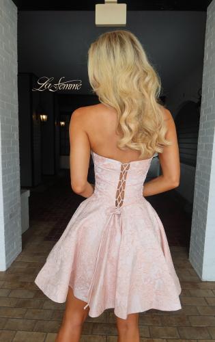 Picture of: Strapless Jacquard Lace-Up Mini Dress in Light Pink, Style: 34147, Back Picture