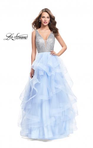 Picture of: Beaded Bodice Ball Gown with Tulle Skirt in Light Blue, Style: 26223, Detail Picture 1