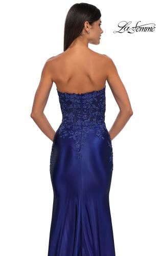 Picture of: Strapless Satin Dress with Lace Top and Sweetheart Neckline in Marine Blue, Style: 32582, Detail Picture 9