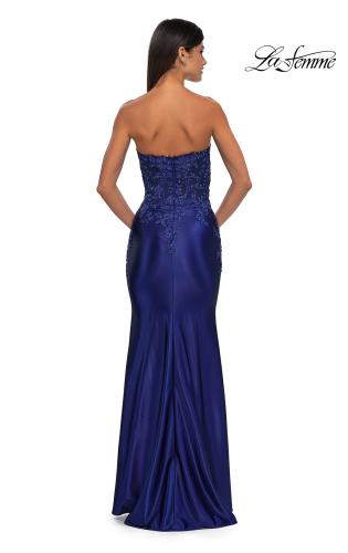 Picture of: Strapless Satin Dress with Lace Top and Sweetheart Neckline in Marine Blue, Style: 32582, Detail Picture 5