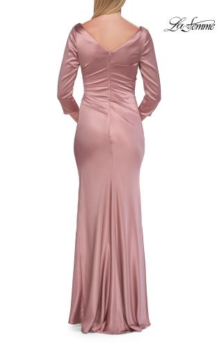 Picture of: Satin Three Quarter Sleeve Draped Evening Gown in Mauve, Style: 33408, Detail Picture 8