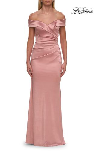 Picture of: Off the Shoulder Stretch Satin Evening Dress in Mauve, Style: 31621, Detail Picture 7