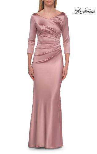 Picture of: Satin Three Quarter Sleeve Draped Evening Gown in Mauve, Style: 33408, Detail Picture 7