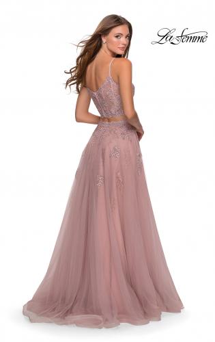 Picture of: Long Two Piece Tulle Gown with Floral Embroidery in Mauve, Style: 28271, Back Picture