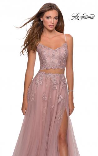 Picture of: Long Two Piece Tulle Gown with Floral Embroidery in Mauve, Style: 28271, Detail Picture 1